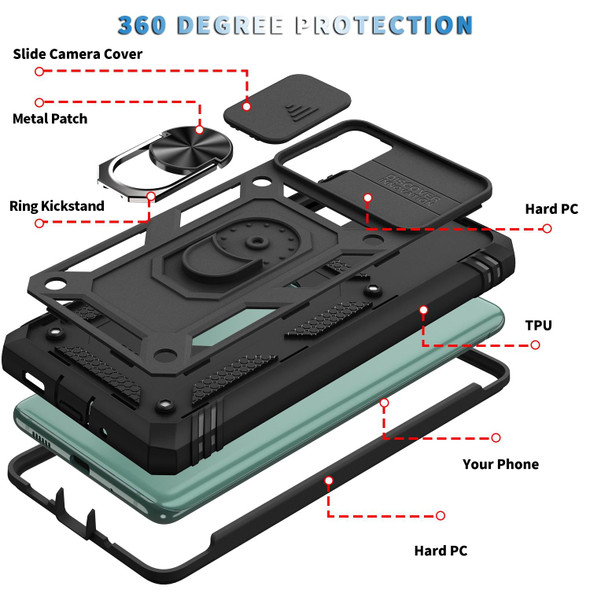 Samsung Galaxy S20 FE Sliding Camera Cover Design TPU + PC Protective Case with 360 Degree Rotating Holder & Card Slot(Black+Black)
