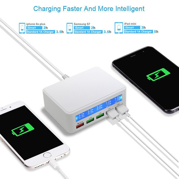 40W QC3.0  2.4A  4-USB Ports Fast Charger Station Travel Desktop Charger Power Adapter with LCD Digital Display, EU Plug