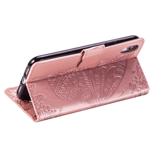 Butterfly Love Flowers Embossing Horizontal Flip Leatherette Case for iPhone XS Max, with Holder & Card Slots & Wallet & Lanyard (Rose Gold)