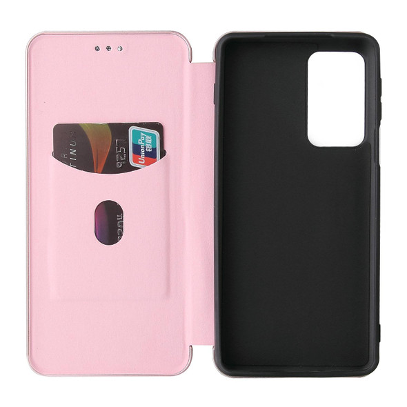 Motorola Edge 20 Pro Carbon Fiber Texture Magnetic Horizontal Flip TPU + PC + PU Leather Case with Card Slot(Pink)
