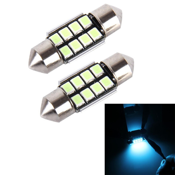 2 PCS DC 12V 2W 31MM 8 SMD-3528 LEDs Bicuspid Port Decoding Car Dome Lamp LED Reading Light(Ice Blue Light)