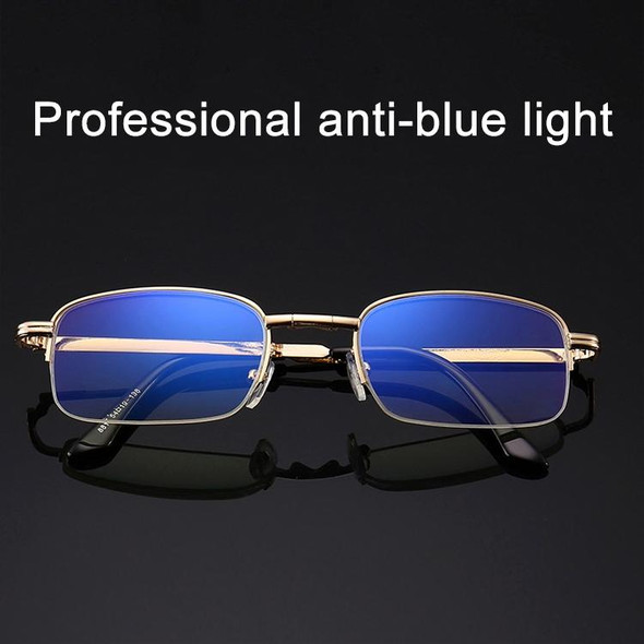 Folding Anti Blue-ray Presbyopic Reading Glasses with Case & Cleaning Cloth, +2.50D(Gold)