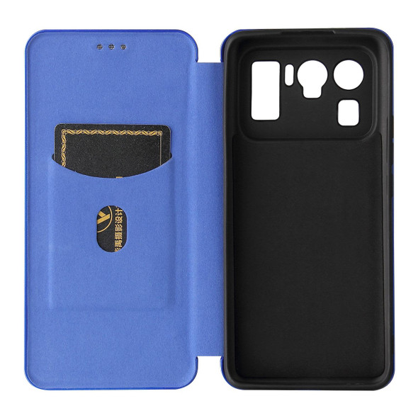 Xiaomi Mi 11 Ultra Carbon Fiber Texture Magnetic Horizontal Flip TPU + PC + PU Leather Case with Card Slot(Blue)