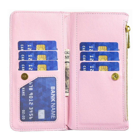 Diamond Lattice Zipper Wallet Leatherette Flip Phone Case - iPhone 12 Pro Max(Pink)