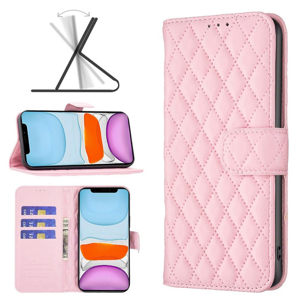 Diamond Lattice Wallet Leatherette Flip Phone Case - iPhone 11(Pink)