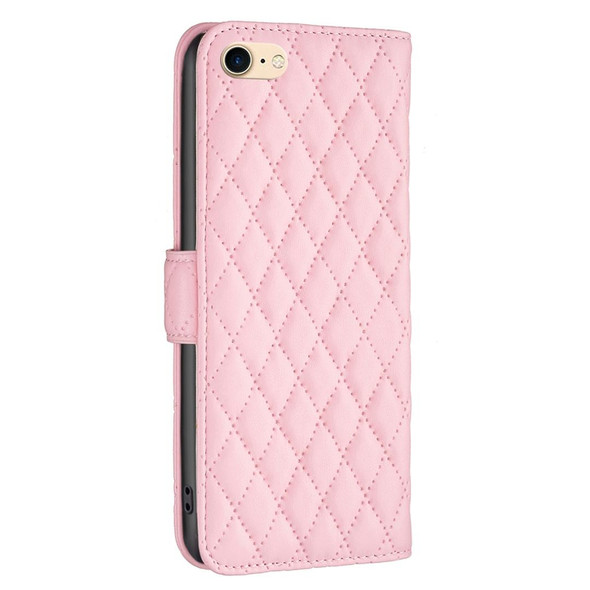 Diamond Lattice Wallet Leatherette Flip Phone Case - iPhone SE 2022 / SE 2020 / 7 / 8(Pink)