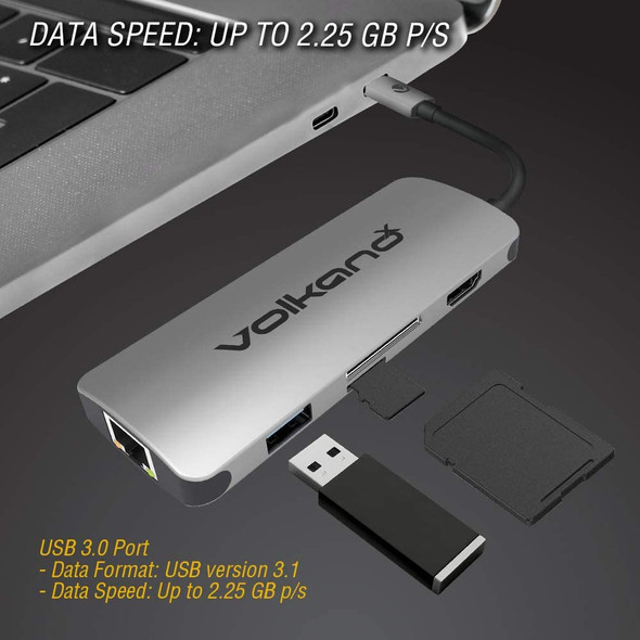 VolkanoX Core Dock Series USB Type C Dock - HDMI + USB 3.0 + LAN + Card Reader + PD