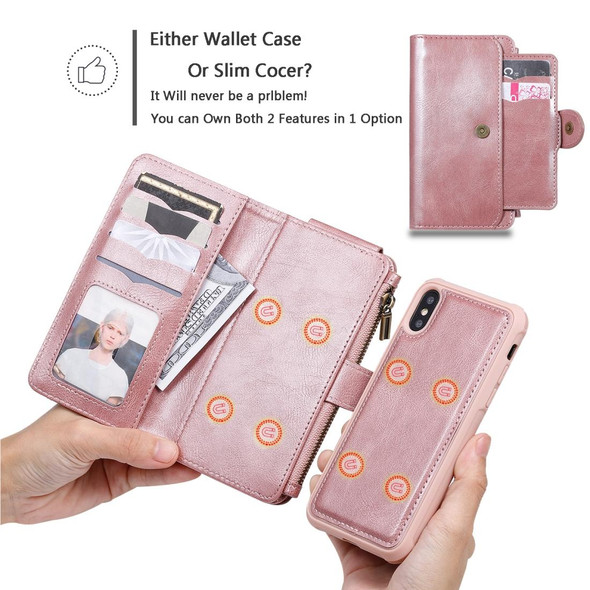 iPhone X / XS Multifunctional Retro Detachable Magnetic Horizontal Flip Leather Case with Card Slots & Holder & Wallet & Photo Frame(Rose Gold)