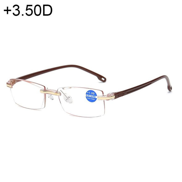 Rimless Anti Blue-ray Blue Film Lenses Presbyopic Glasses, +3.50D(Brown)