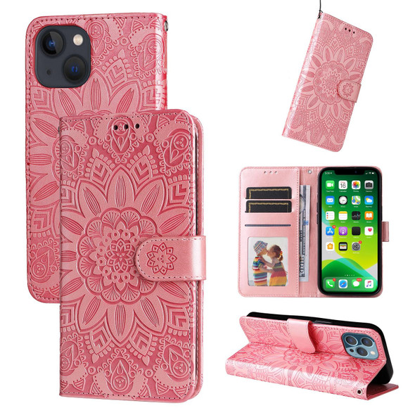 Embossed Sunflower Leatherette Phone Case - iPhone 13 mini(Pink)