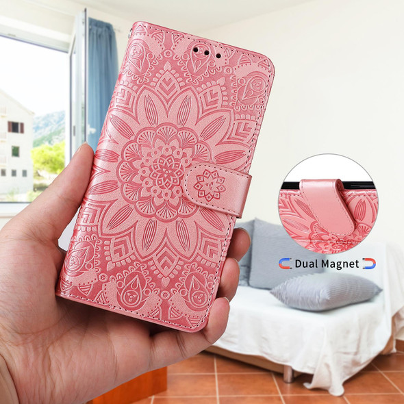 Embossed Sunflower Leatherette Phone Case - iPhone 13 mini(Pink)