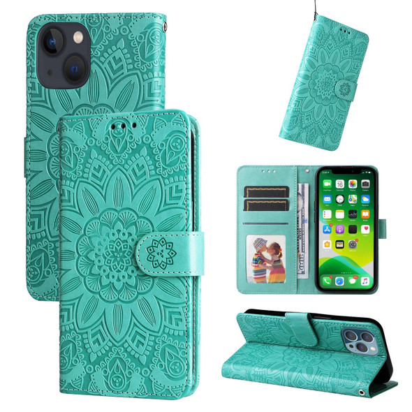 Embossed Sunflower Leatherette Phone Case - iPhone 13 mini(Green)