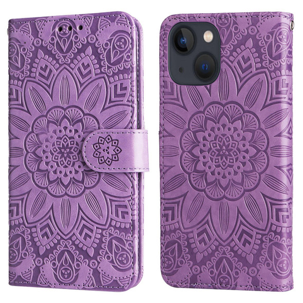 Embossed Sunflower Leatherette Phone Case - iPhone 13 mini(Purple)