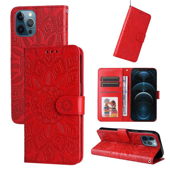 Embossed Sunflower Leatherette Phone Case - iPhone 12 / 12 Pro(Red)