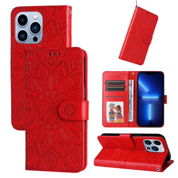 Embossed Sunflower Leatherette Phone Case - iPhone 13 Pro Max(Red)
