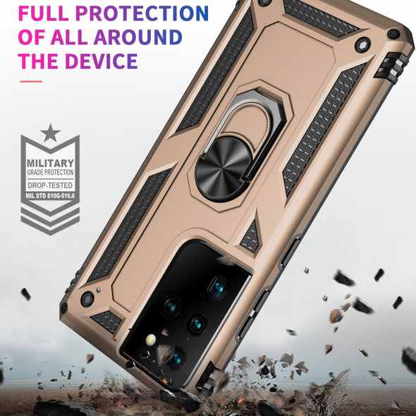 Samsung Galaxy S21 Ultra 5G Shockproof TPU + PC Protective Case with 360 Degree Rotating Holder(Gold)