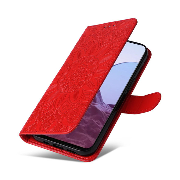 OPPO Reno7 Z / OnePlus Nord N20 5G Embossed Sunflower Leather Phone Case(Red)