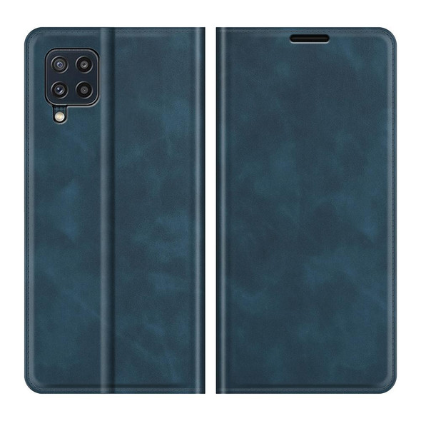 Samsung Galaxy M32 Retro-skin Business Magnetic Suction Leather Case with Holder & Card Slots & Wallet(Dark Blue)