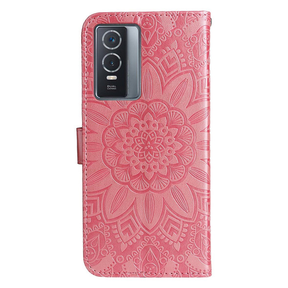 vivo Y76s / Y76 5G Embossed Sunflower Leather Phone Case(Rose Gold)