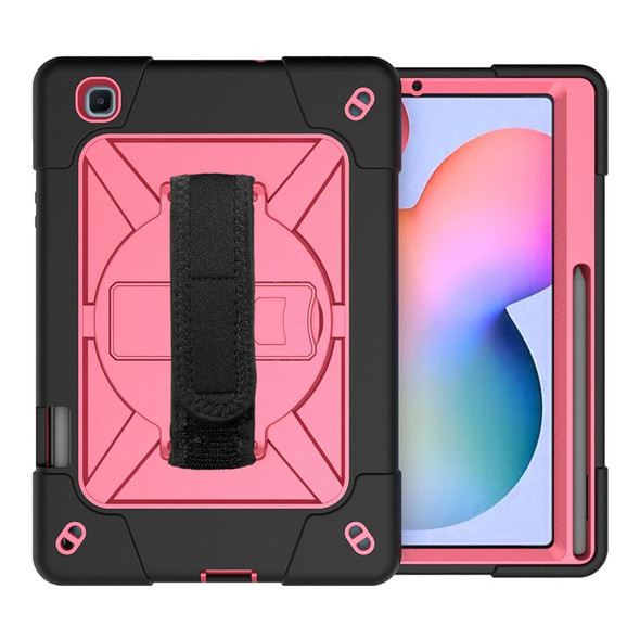 Samsung Galaxy Tab S6 Lite P610 Contrast Color Robot Silicone + PC Tablet Case(Black Rose Red)