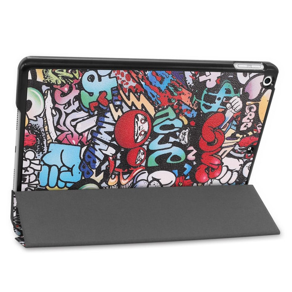 iPad 10.2 2021 / 2020 / 2019 Colored Drawing Horizontal Flip Leather Case with Three-folding Holder & Sleep / Wake-up Function(Graffiti)
