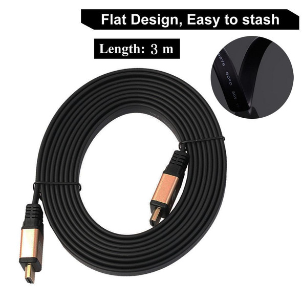 3m HDMI 2.0 (4K)  30AWG High Speed 18Gbps Gold Plated Connectors HDMI Male to HDMI Male Flat Cable(Gold)