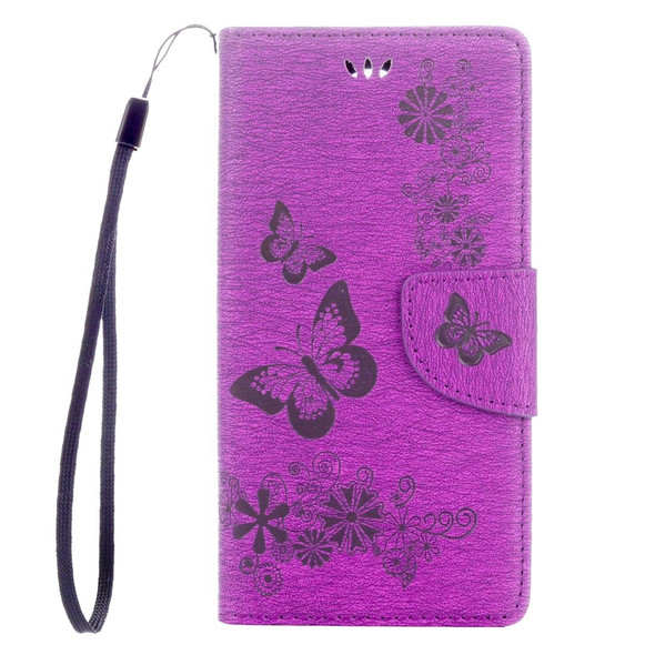 Butterflies Embossing Horizontal Flip Leatherette Case for Wiko U Feel, with Holder & Card Slots & Wallet & Lanyard(Purple)