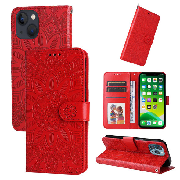 Embossed Sunflower Leatherette Phone Case - iPhone 13 mini(Red)
