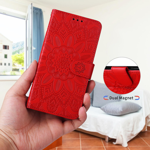 Embossed Sunflower Leatherette Phone Case - iPhone 13 mini(Red)