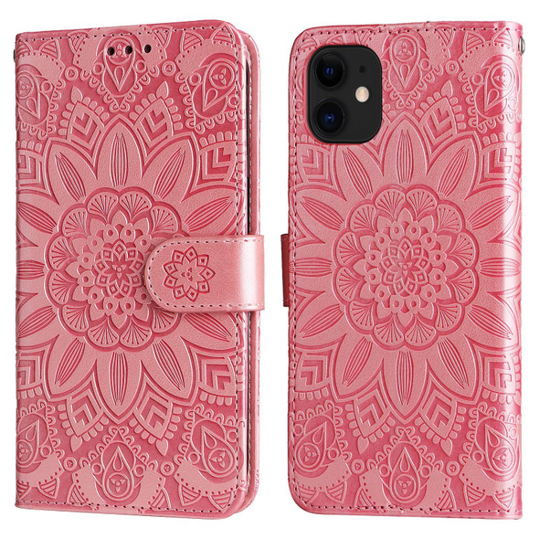 Embossed Sunflower Leatherette Phone Case - iPhone 12 mini(Pink)