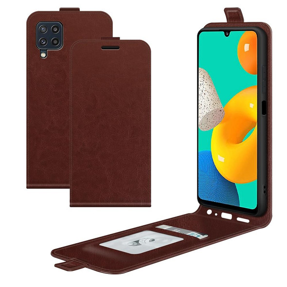 Samsung Galaxy M32 R64 Texture Single Vertical Flip Leather Protective Case with Card Slots & Photo Frame(Brown)