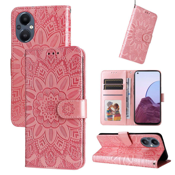 OPPO Reno7 Z / OnePlus Nord N20 5G Embossed Sunflower Leather Phone Case(Rose Gold)