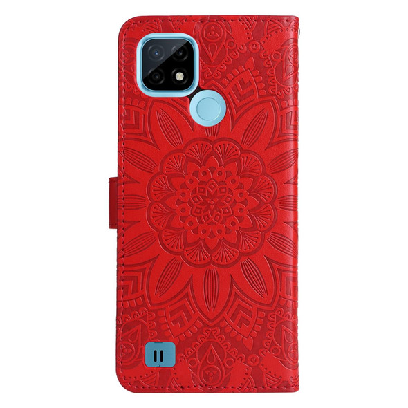 OPPO Realme C21 / C21Y Embossed Sunflower Leather Phone Case(Red)
