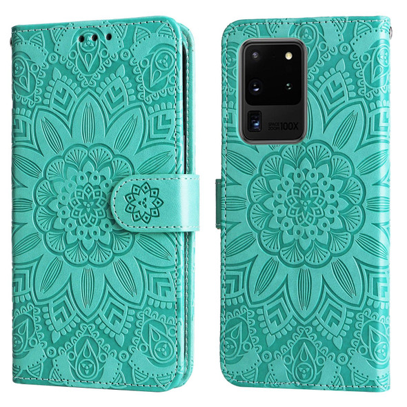 Samsang Galaxy S20 Ultra Embossed Sunflower Leather Phone Case(Green)