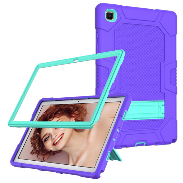 Samsung Galaxy Tab A7 10.4 (2020) T500 / T505 Contrast Color Robot Shockproof Silicone + PC Protective Case with Holder(Purple Mint Green)