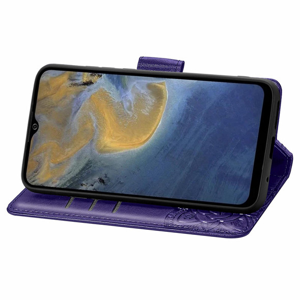 Butterfly Love Flowers Embossed Horizontal Flip Leatherette Case with Holder & Card Slots & Wallet & Lanyard - ZTE Blade A51(Dark Purple)