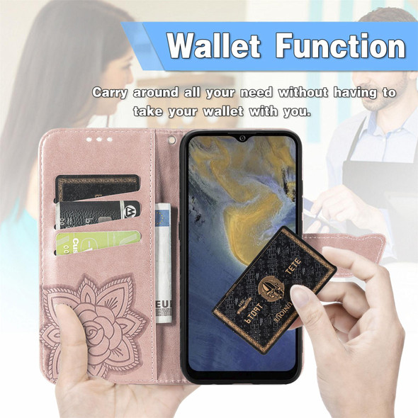 Butterfly Love Flowers Embossed Horizontal Flip Leatherette Case with Holder & Card Slots & Wallet & Lanyard - ZTE Blade A71(Rose Gold)