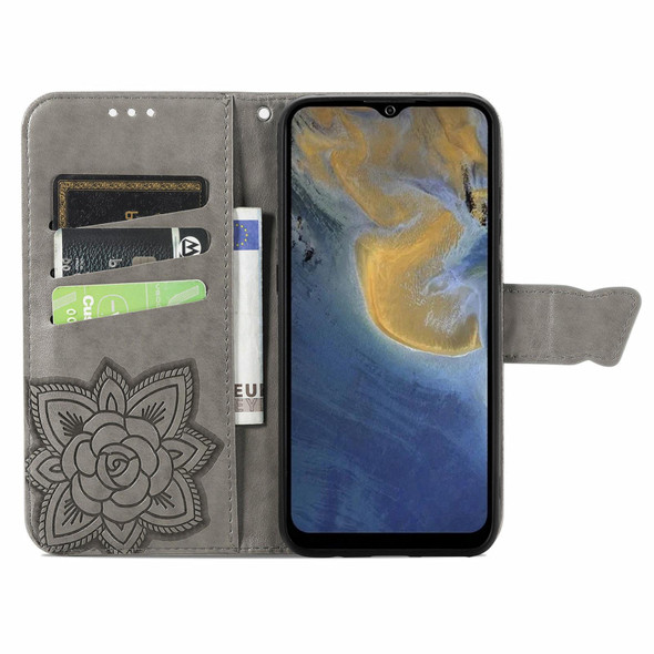 Butterfly Love Flowers Embossed Horizontal Flip Leatherette Case with Holder & Card Slots & Wallet & Lanyard - ZTE Blade A71(Gray)