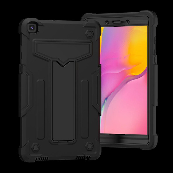 Samsung Galaxy Tab A8.0 (2019) T290 T-shaped Bracket Contrast Color Shockproof PC + Silicone Flat Protective Case(Black+Black)