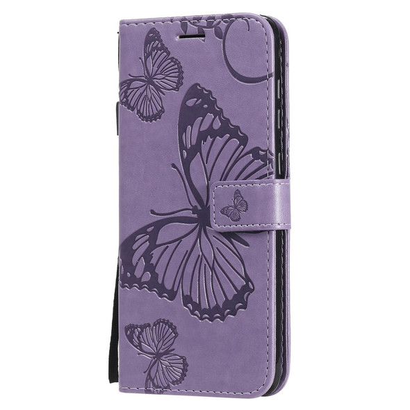Samsung Galaxy A21s 3D Butterflies Embossing Pattern Horizontal Flip Leather Case with Holder & Card Slot & Wallet(Purple)