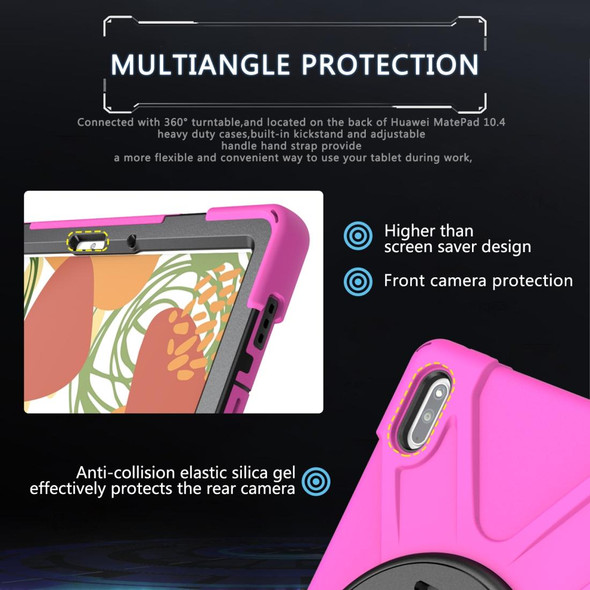 Huawei MatePad 10.4 Shockproof Colorful Silicone + PC Protective Case with Holder & Hand Grip Strap(Rose Red)