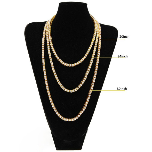 Mens Hip Hop Punk 1 Row Crystal Inlaid Alloy Necklace Chain, Size: 20 inch(White)