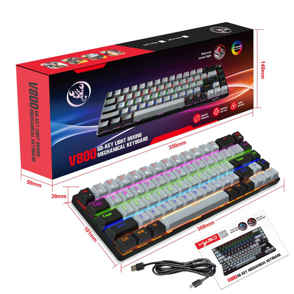 HXSJ V800 68 Keys Type-C Wired Cool Backlight Mechanical Keyboard(Red Shaft)