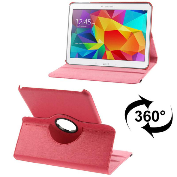 360 Degree Rotatable Litchi Texture Leatherette Case with 2-angle Viewing Holder for Samsung Galaxy Tab 4 10.1 / SM-T530 / T531 / T535(Magenta)