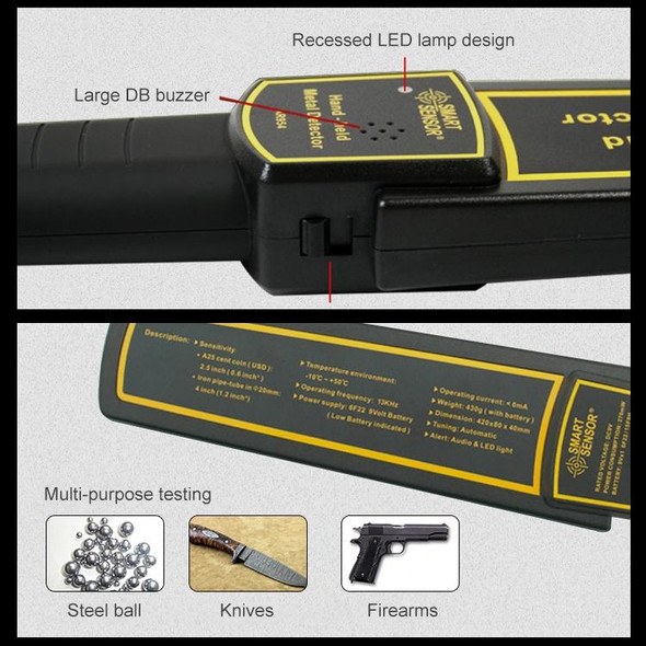 AR954 Handheld Security Metal Detector, Detection Distance: 60mm