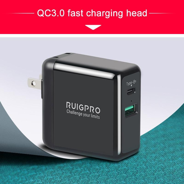 RUIGPRO 5V 3A QC 3.0 + PD Quick Charger Power Adapter for DJI OSMO Action, US Plug