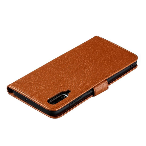 Feather Pattern Litchi Texture Horizontal Flip Leatherette Case with Wallet & Holder & Card Slots - Galaxy A70(Brown)