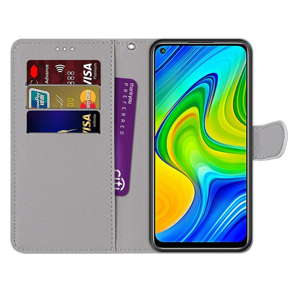 Xiaomi Redmi Note 9 / 10X 4G Coloured Drawing Cross Texture Horizontal Flip PU Leather Case with Holder & Card Slots & Wallet & Lanyard(Middle Finger White Cat)