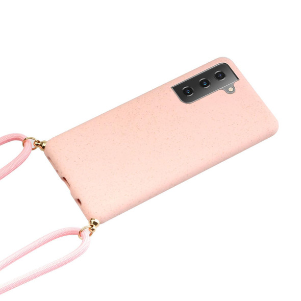 Samsung Galaxy S21 5G Wheat Straw Material + TPU Protective Case with Lanyard(Pink)