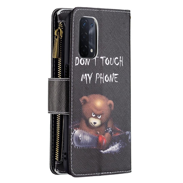 OPPO A74 5G/A93 5G/A54 5G Colored Drawing Pattern Zipper Horizontal Flip Leather Case with Holder & Card Slots & Wallet(Bear)